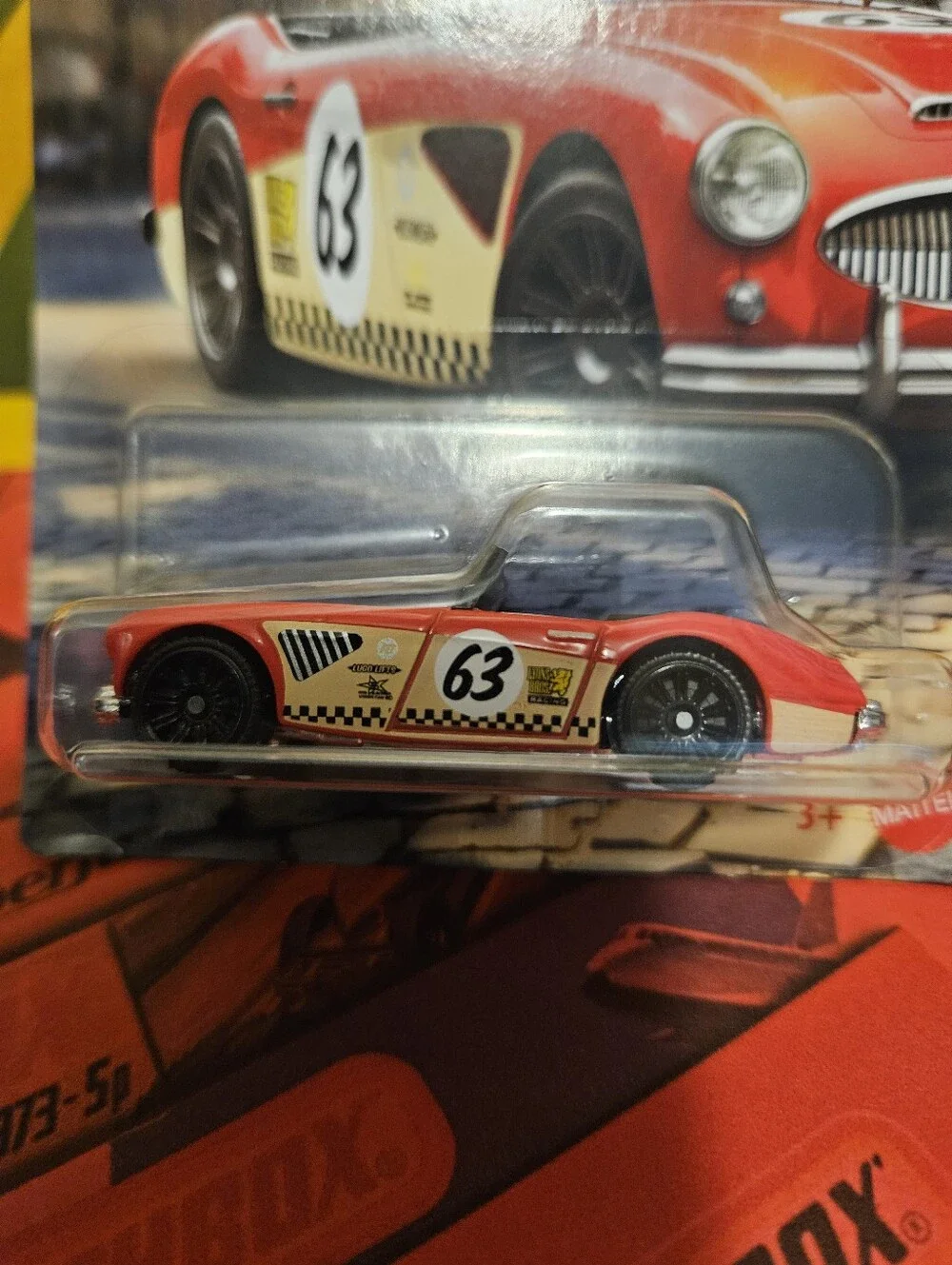 Matchbox 1963 Austin Healey Roadster Packaging - Yellow and Red Accents